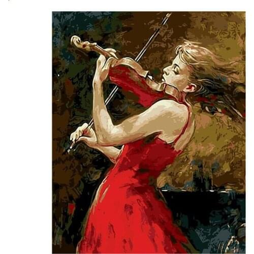 DIY Digital Painting By Numbers Package Violin girl oil painting mural Kits Coloring Wall Art Picture Gift frameless