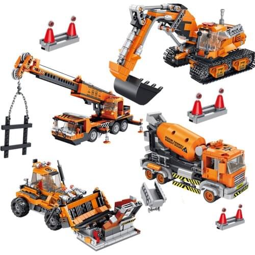 City Car Vehicle Technical Engineering Car Model Kit Forklift Crane Loader Truck Building Block Kids Toys Construction Set