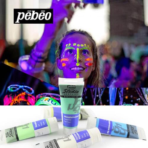 5pcs/lot 100ML Pebeo Luminous Acrylic Paints Set Glow in the Dark Face Body Painting Night light Phosphorescent Tattoo Halloween