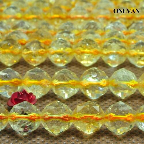 ONEVAN Natural Citrine Yellow Crystal Diamond Cutting Facted Beads Stone Diy Bracelet Necklace Jewelry Making Accessories Design
