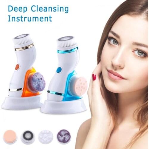 Latest 3D Sonic Beauty Instrument 4-in-1 Powered Facial Cleansing Brush Face Slimming Anti-Aging Anti-wrinkles Spa Skin Care Set