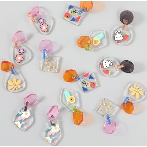 New Acrylic Alloy Resin Love Flower Rabbit Pendant Earrings for Women Simple Fashion Ladies Banquet Party Jewelry Gifts 2021 New