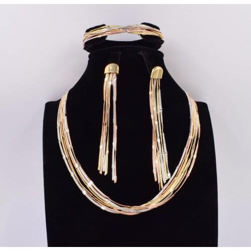 NEW High Quality Ltaly 750 Gold 3color Jewelry Set For Women african beads fashion Bracelet Ring jewelry