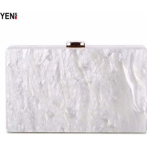 New Wallet Brand Fashion Women Ladies Hand Bags Elegant Pearl Acrylic Clutch Vintage Woman Party Pure White Shoulder Evening Bag