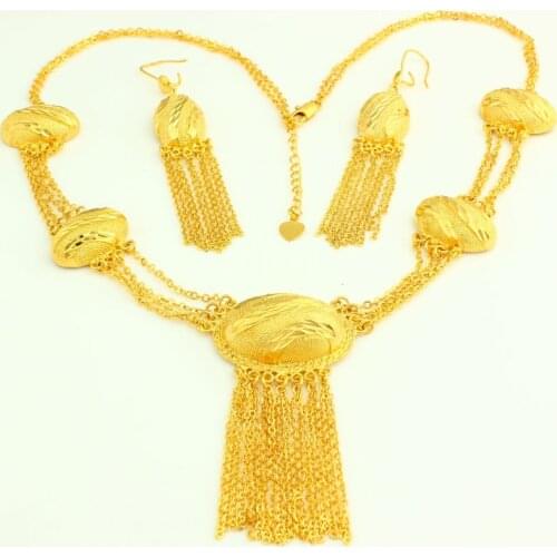 NEW Ethiopian Wedding Bridal Jewelry Set 24K Gold Color Necklace/Earring Jewelry African/Nigeria/Arabic Bridal Wedding Jewelry