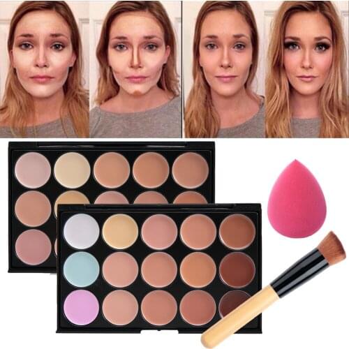 15 Colors Concealer Palette Makeup Palette With Brush And Sponge Puff Highly Pigmented Concealer Cream Palette Kit Concealer