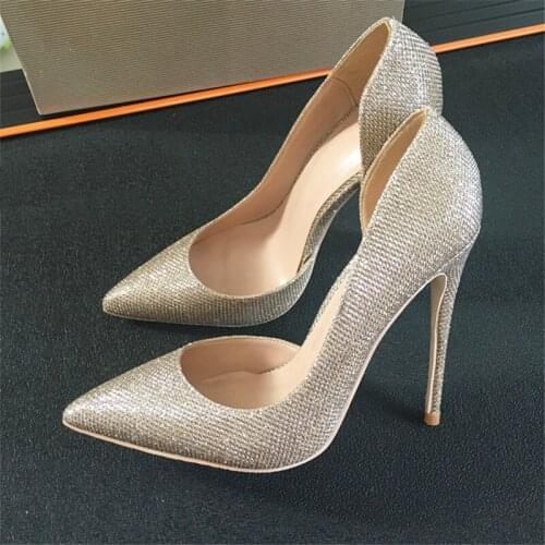Sexy Women Pumps Glitter Pointed Toe Thin Heels Gold Shoes Woman 12cm Stiletto Women Party Shoes LX003 CHENSIR9