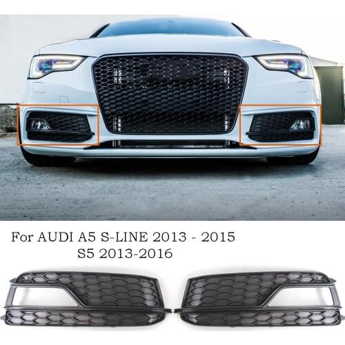 Fits for AUDI A5 S-LINE / S5 2013-2016 Front Bumper Fog Light Honeycomb Grill Cover Trim PAIR
