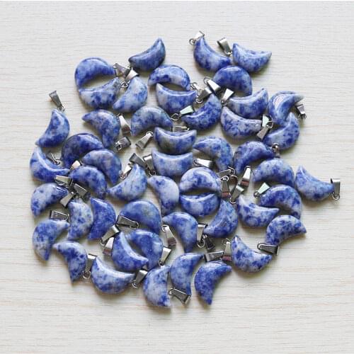 Charms Wholesale 30Pcs/Lot Natural Sodalite Stone Moon Shape Beads Pendants For Jewelry Making Necklace Earrings Free Shiping
