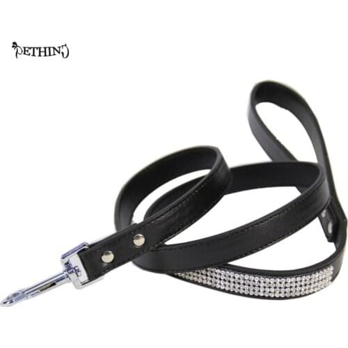Pet Leash With Rhinestone PU Dog Leather Leash Supply Small Dog Leash Leather Luxury Design Dog Collar Leash 1.5*120cm 3 Colors