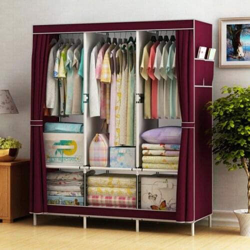 Simple Cloth Wardrobe Fabric Steel Tube Assembly Closet Bedroom Clothes Hanging Storage Wardrobe Dormitory Storage Cabinet