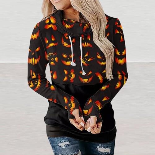 Retro Halloween Pumpki GhostdPrinted Hoodies Autumn Winter WomenLong Sleeve Tops PulloverDr Lady Casual Drawstring Swea tshirt