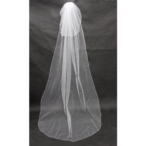 Luxury Vintage Hot Sale cathedral Bridal Veils White Ivory 2 Meters Long wedding Veil with Comb Cheap