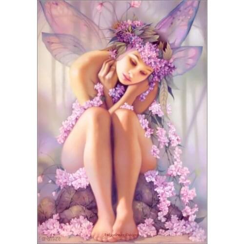 Counted Cross Stitch Kits Needlework Embroidery - Crafts 14 ct Aida DMC Color DIY Arts Handmade Home Decor - Pink Flower Fairy