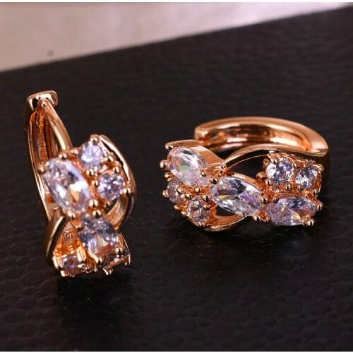 Luxury Female White Zircon Stone Earrings Charm Gold Color Clip Earrings For Women Dainty Crystal Geometry Wedding Earrings