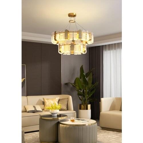 Light luxury crystal chandelier creative 2-layer copper lamp anti-corrosion and high light transmission for living room/bedroom