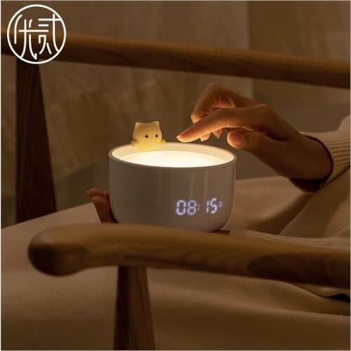 Cat Light Night Light USB Charging Alarm Clock Light LED Cartoon Bedside Night Light Clock Light Creative Gift