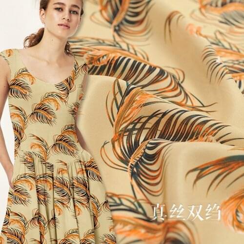 New 16mm silk crepe de Chine fabric printing spring and summer silk leaf printing fabric 140cm wide dress shirt clothing cloth