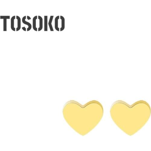 TOSOKO Stainless Steel Jewelry Mini Heart-Shaped Love Little Peach Heart Earrings Female Sweet Earrings BSF418