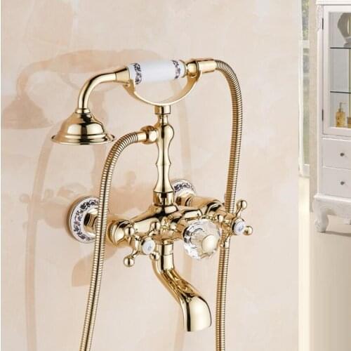 Vidric Bathtub Faucet Brass Rose Gold/Gold/Chrome Wall Mounted Rain Shower Faucet Hand held 2 Handle Luxury Bathroom Crane Tap S