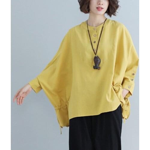 Vintage Chemise Oversize Femme Shirt Plus Size Spring Batwing Sleeve Cotton Blouse Casual White Tops Women Blouses 2021 AA5658