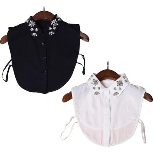 Womens Chiffon Jewelry Fake Collar Crystal Rhinestone Flower Lapel Half Tops 2XPC
