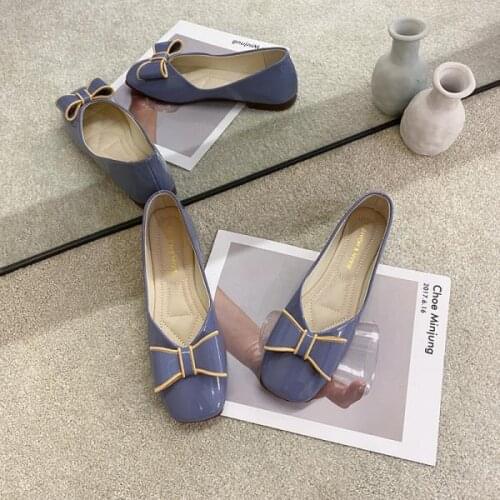 Shoes Woman Flats Shallow Mouth Elegant Square Toe Slip-on Casual Female Sneakers Bow-Knot Dress Grandma New Slip On Comfortable