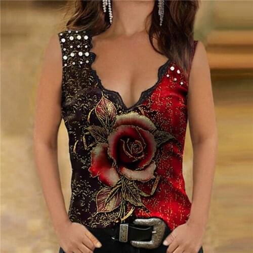 Fashion Casual Vests Women Summer Tanks Tops Loose V-neck Printed Vest Top Sleeveless Female Clothing 2021 New