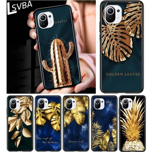 Golden Cactus Banana Leaf for Xiaomi Mi 11 10T Note 10 Ultra 5G 9 9T SE 8 A3 A2 A1 6X Pro Play F1 Lite 5G Black Phone Case