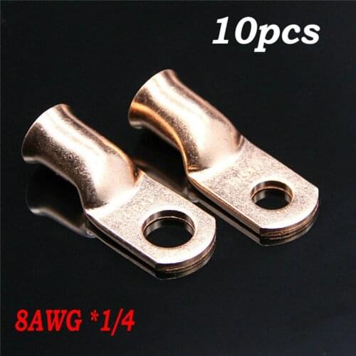 10pcs Wire Ring Terminal Copper 8 AWG Gauge 1/4 Connectors Car Audio Welding Crimp Terminals Kit