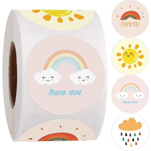 100/300/500Pcs Cartoon Thank You Stickers Cute Sun Rainbow Clouds Sticker Handmade Labels cute gift box Sealing Stickers