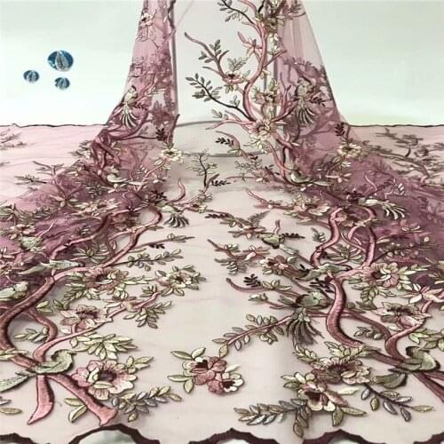 2019 New arrival African tulle lace fabrics allover flower leaves pattern tulle fabrics for wedding dress bridal gown dp65-2168