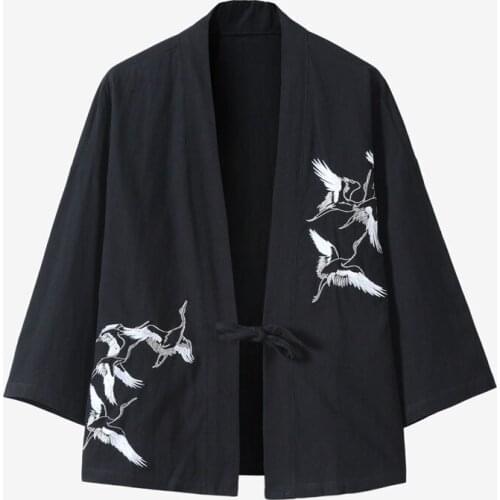 2021 chinese improved hanfu top thin three-quarter sleeves tang suit japanese style retro kimono cardigan crane design top