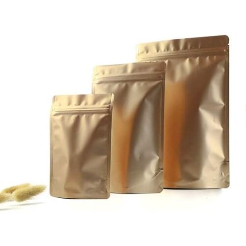50pcs/lot-6size Copper color Aluminum Foil Packaging bag Stand up Zipper Pouch for food powder tea coffee party gift bag