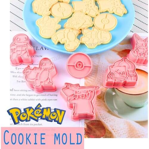 6pcs Pokemon Pikachu Plastic Cookie Mould Cartoon Eevee Charmander Biscuit Baking Cake Tool Party DIY Decoration Bakeware Mold