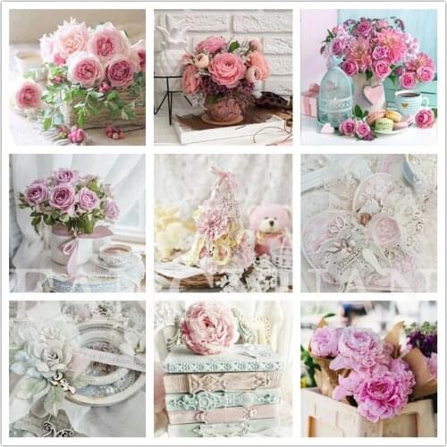 Diamond Painting Rose Flowers Full Square Drill Home Art Diamond Embroidery Floral Mosaic Cross Stitch Handmade Wall Pictures