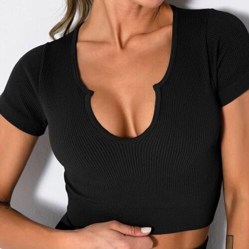 Seamless Short Sleeve Crop Top Women Yoga Shirts Slim Fit Running Fitness T-shirts Workout Tops For Women Gym Sportswear