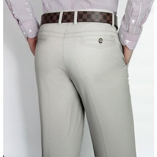 Summer thin cotton middle-aged mens casual suit pants loose straight dress pants male suit trousers father solid long trousers