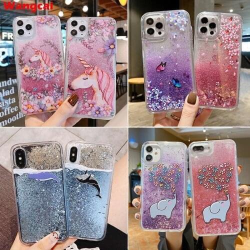 Whale Glitter Phone Case For Vivo Y19 U3 Y5s Y17 Y15 Y13 Y12 Y11 X21 UD V5 Plus Unicorn Case Bling Quicksand Water Liquid Cover