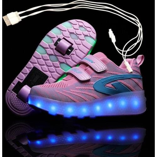 Wheels Black USB Charging Fashion Girls Boys LED Light Roller Skate Shoes For Children Kids Sneakers With Wheels Two wheels