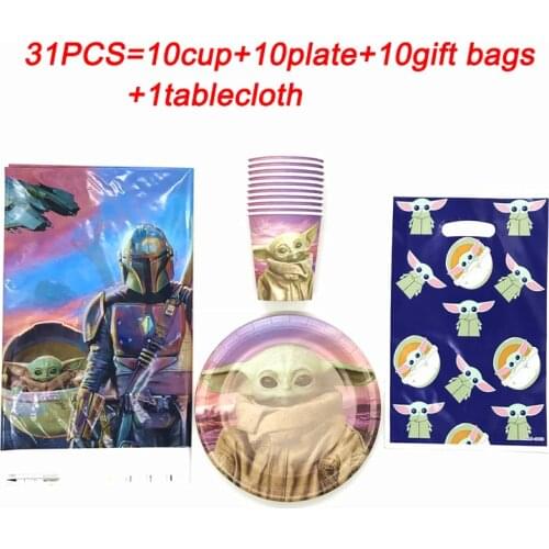 The Child Mandalorian Baby Yoda Birthday Party Decor Paper Plate Cup Tablecloth Tableware Baby Shower Party Supplies Gift Bags