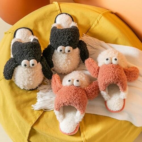 Couple Unisex Cartoon Cotton Indoor Women Shoes Cozy Soft Plush Antiskid Men Slippers Winter Warm Home Slippers 2021 New