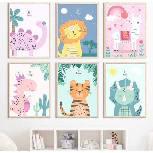 Lion Tiger Rhino Dinosaur Animal Nursery Wall Art Canvas Painting Nordic Posters And Prints Wall Pictures Baby Kids Room Decor