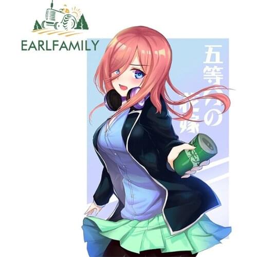 EARLFAMILY 13cm x 8.7cm For Miku Nakano RV Car Stickers Vinyl Car Wrap Decal Sunscreen Graffiti Anime Decals Occlusion Scratch