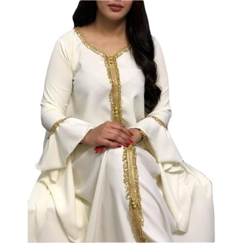 Jalabiya Kaftan Arabic Dress For Women Dubai Turkey Abaya Embroidery Loose Djellaba Muslim Fashion Islamic Clothing White