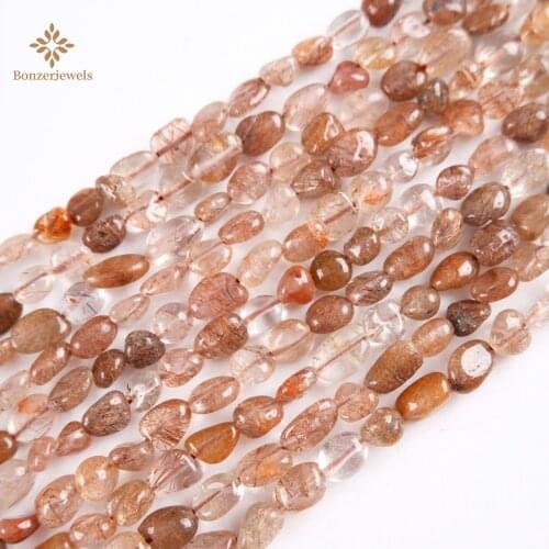 6-8mm Irregular Genuine Copper Rutilated Quartzs Stone Loose Beads For Jewelry Making Diy Bracelet Necklace Accessories 15 Inch