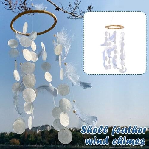 Wind Chimes with Shells Feathers Natural Relaxing Soothing Sound Home Hanging Decor Ornaments Gifts for Outside can CSV