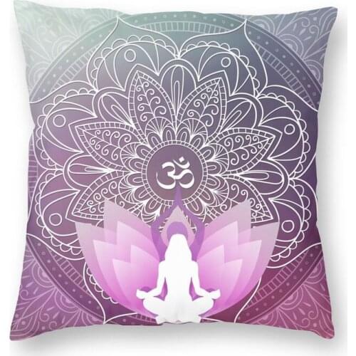 Lotus Flower And Om Square Pillowcover Decoration Mandala Cushion Cover Throw Pillow for Living Room Double-sided Printing
