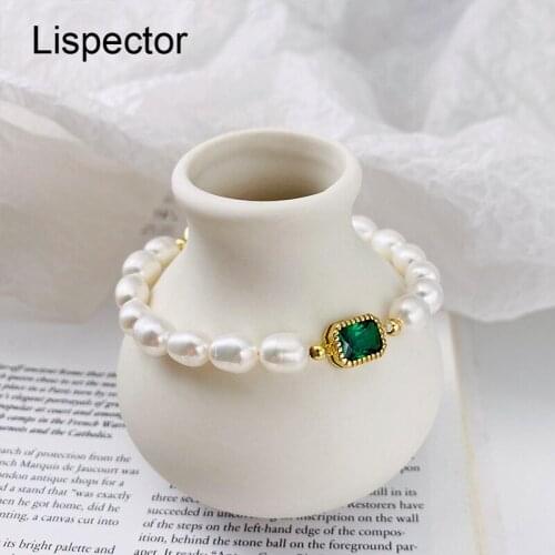 Lispector 925 Sterling Silver Retro Green Zircon Natural Pearl Beads Bracelets for Women Elegant Luxury Bracelets Female Jewelry