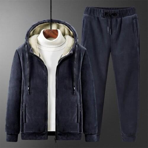 Mens New Thicken Warm Hoodies and Trousers Two-Piece Suit 2-Piece Set Of Sports In Winter